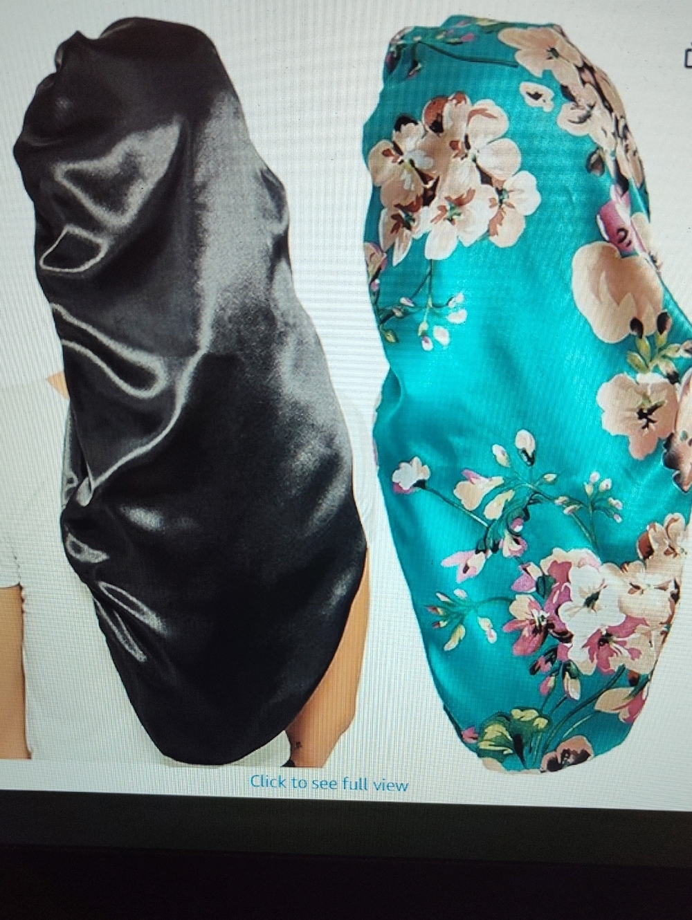 Satin Hair Bonnet Duo - Black & Teal Floral Set Of Two Silk Bonnets